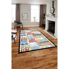 Napoli Home Dijital Baskılı Modern Desen Yıkanabilir Kaymaz Yolluk Mutfak Salon Halısı, MODERN-216-RENKLİ,