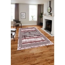 Napoli Home Dijital Baskılı Modern Çerçeveli Yıkanabilir Kaymaz Yolluk Mutfak Salon Halısı, MODERN-174-BORDO,