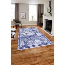 Napoli Home Baskılı Modern Sade Çerçeveli Yıkanabilir Kaymaz Yolluk Mutfak Salon Halısı, MODERN-176-LACİVERT,