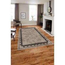 Napoli Home Baskılı Modern Etnik Çerçeve Desen Yıkanabilir Kaymaz Yolluk Mutfak Salon Halısı, MODERN-188-KAHVE,