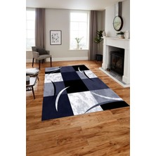 Napoli Home Baskılı Modern Çerçeveli Kare Yıkanabilir Kaymaz Yolluk Mutfak Salon Halısı, MODERN-186-LACİVERT,
