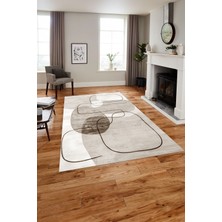 Napoli Home Baskılı Modern Sade Çizgi Model Yıkanabilir Kaymaz Yolluk Mutfak Salon Halısı, MODERN-191-BEJ,