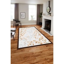 Napoli Home Baskılı Modern Çerçeveli Çiçek Desen Yıkanabilir Kaymaz Yolluk Mutfak Salon HALISI,MODERN-213-KAHVE,