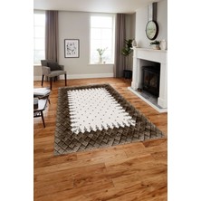 Napoli Home Baskılı Modern Geometrik Desenli Yıkanabilir Kaymaz Yolluk Mutfak Salon Halısı, MODERN-204-KAHVE,