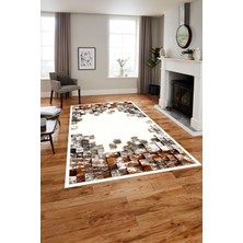 Napoli Home Baskılı Modern Duvar Motifli Yıkanabilir Kaymaz Yolluk Mutfak Salon Halısı, MODERN-202-TURUNCU,