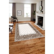 Napoli Home Baskılı Modern Geometrik Desenli Yıkanabilir Kaymaz Yolluk Mutfak Salon Halısı, MODERN-204-VİZON,