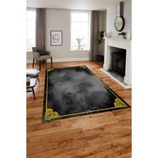 Napoli Home Baskılı Modern Düz Çerçeve Model Yıkanabilir Kaymaz Yolluk Mutfak Salon Halısı, MODERN-208-ANTRASİT,