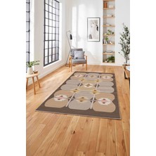 Napoli Home Baskılı Modern Sade Etnik Model Yıkanabilir Kaymaz Yolluk Mutfak Salon Halısı, MODERN-220-KAHVE,