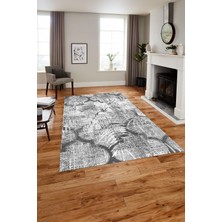 Napoli Home Baskılı Modern Kupa Çiçek Model Yıkanabilir Kaymaz Yolluk Mutfak Salon Halısı, MODERN-206-GRİ,