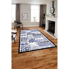Napoli Home Dijital Baskılı Modern Desen Yıkanabilir Kaymaz Yolluk Mutfak Salon Halısı, MODERN-216-LACİVERT,