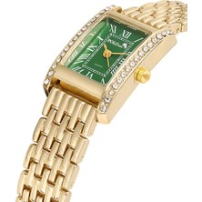 Polo Air Vintage Kadın Kol Saati Zirkon Taşlı Kolye ve Bileklik Özel Kombin Set Gold Yeşil Renk ST-2150S3