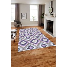 Napoli Home Dijital Baskılı Modern Etnik Model Yıkanabilir Kaymaz Yolluk Mutfak Salon Halısı, Modern-128-Mor,