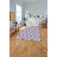 Napoli Home Dijital Baskılı Modern Etnik Model Yıkanabilir Kaymaz Yolluk Mutfak Salon Halısı, Modern-128-Mor,