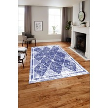 Napoli Home Baskılı Modern Vektörel Modelli Yıkanabilir Kaymaz Yolluk Mutfak Salon Halısı, Modern-131-Lacivert,