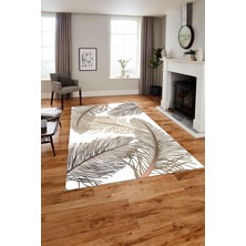 Napoli Home Baskılı Modern Yaprak Desenli Yıkanabilir Kaymaz Yolluk Mutfak Salon Halısı, Modern-145-Bej,