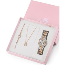 Romen Rakamlı Kadın Kol Saati Zirkon Taşlı Kolye Bileklik Özel Kombin Set Bakır Gümüş Renk ST-2157S3