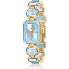 Lüx Taşlı Kadın Kol Saati Gold Mavi Renk PL-1512B10X