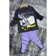 Miniğimin Cicileri Mnn Paris Desen Fitilli Kız Çocuk taytlı takım - Mor