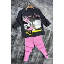 Miniğimin Cicileri Mnn Paris Desen Fitilli Kız Çocuk taytlı takım - Pembe