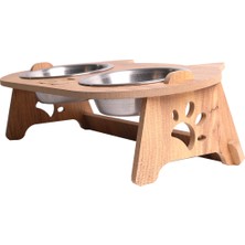 RealWood Kedi Su ve Mama Kabı Standı (8 mm Mdf)( Eğimli Kedi Modeli )(Çelik Kase - 2*350ml)