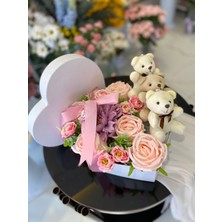 Zb Flowers Sevgiliye Hediye Kutuda Çiçek Doğum Günü Yapay Çiçek Ayıcıklı Çiçek