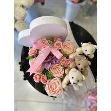 Zb Flowers Sevgiliye Hediye Kutuda Çiçek Doğum Günü Yapay Çiçek Ayıcıklı Çiçek