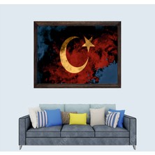 Türkçü, Türk Bayrağı Çerçeveli Cam Duvar Tablosu 20 x 30  cm