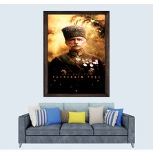 Osmanlı Paşası, Çöl Kaplanı Fahrettin Paşa, Çerçeveli Cam Duvar Tablosu 30 x 45  cm