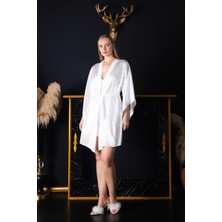Lunoche Nightwear Kadın Güpür Dantel ve Sırt Detaylı Saten Çeyizlik Ikili Gecelik Sabahlık Takımı