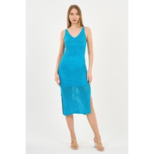 Alexander Gardi Alexandergardı Askılı V Yaka Ajurlu Yırtmaçlı Uzun Triko Elbise (A92533-S)