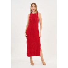 Alexander Gardi Askılı Yırtmaçlı Ajurlu Uzun Triko Elbise A92533-S