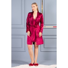 Lunoche Nightwear Kadın Dantelli Sırt Detaylı Kısa Saten Çeyizlik Ikili Gecelik Sabahlık Takımı