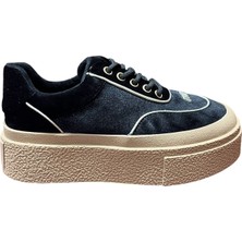 Orijinal Guja 330 Dolgu Topuklu Taşlı Kadife Bayan Spor Ayakkabı