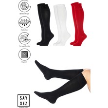Saysez Bambu Kadın Dizaltı Uzun Dikişsiz Çorap 3'lü / Pantolon Çorabı / Teni Göstermeyen Çorap