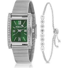 Polo Air Vintage Kadın Kol Saati Zirkon Taşlı Su Yolu Bileklik Kombin Gümüş Yeşil PL-1499B5