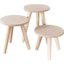Doğal Ahşap 3\'lü Yuvarlak Dekoratif Hobi Saksılık & Çocuk Hobi Aktivite Taburesi