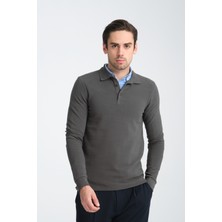 Frappoli Ottoman Erkek Antrasit Regular Fit Pamuk Karışımlı Kalın Kumaş Polo Yaka Sweatshirt
