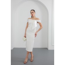 Kadın Beyaz Yaka Detaylı Söz Nişan Nikah Abiye Elbise