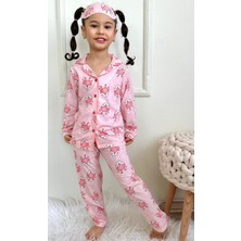 Pjkö Geyikcik Desenli Pembe Uzun Kollu Önden Düğmeli Kız Çocuk Pijama Takımı 4-12 Yaş 541U-P