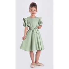 Kız Çocuk Gül Detaylı Kısa Kollu Elbise ELB.2717