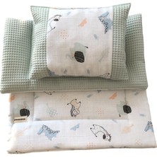 Kido & Kidos Bebek Mint Yeşili Elyaf Dolgulu Park Beşik , Alt Açma Minderi, Puset Minderi Takımı