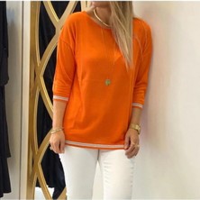 T Guel Kadın Turuncu Kolu Etek Ucu Simli Fakir Kol Ince Kazak