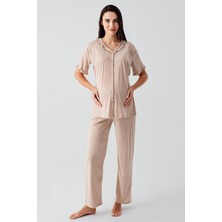 Artış Collection Kısa Kollu Düğmeli Esnek Pamuklu Kumaş Hamile Pijama Takım