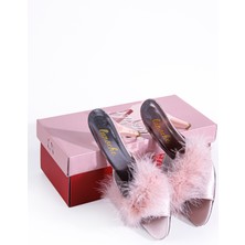 Lunoche Nightwear Tüylü Kadın Çeyiz Terliği Şık Günlük Ev Terliği Süslü Çeyiz Doğum Misafir Gelin Terliği