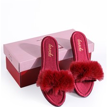 Lunoche Nightwear Tüylü Kadın Çeyiz Terliği Şık Günlük Ev Terliği Süslü Çeyiz Doğum Misafir Gelin Terliği