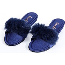 Lunoche Nightwear Tüylü Kadın Çeyiz Terliği Şık Günlük Ev Terliği Süslü Çeyiz Doğum Misafir Gelin Terliği