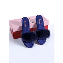 Lunoche Nightwear Tüylü Kadın Çeyiz Terliği Şık Günlük Ev Terliği Süslü Çeyiz Doğum Misafir Gelin Terliği