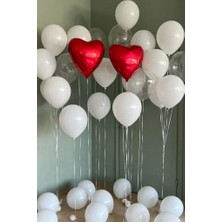 Beysüs Kırmızı Kalpli ve Beyaz Şeffaf Lateks Balon Seti