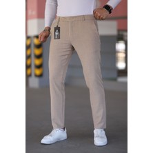 Bürke Erkek Kemik Renk Kaliteli Esnek Likralı Kumaş Bilek Boy Pantolon