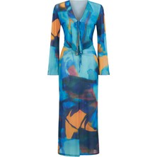 Aquella Çok Renkli Tül Crop Top-Etek Takım